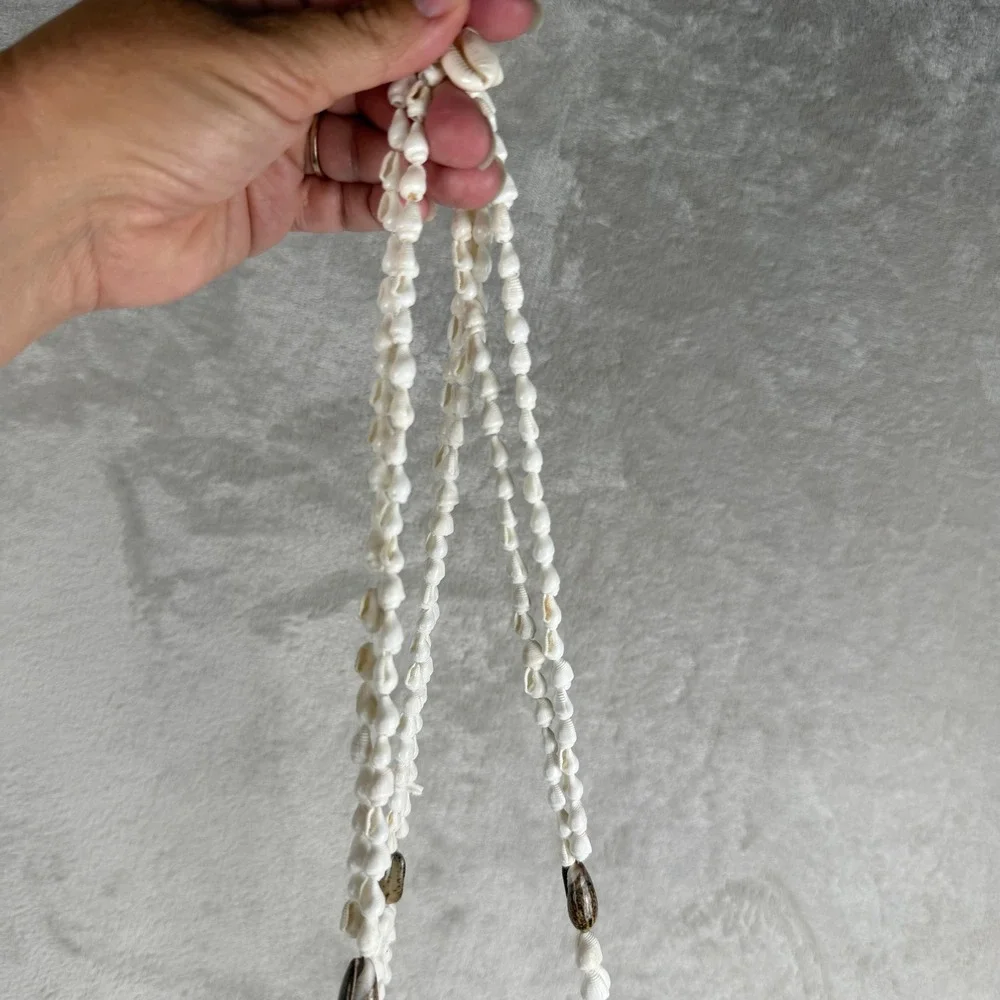 Vintage Boho Cowrie Shell Hanging Planter Basket Coastal Nautical‎ Decor 28 Inch